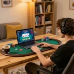 Engaging in online poker at home with nk88 for an exciting gambling experience.