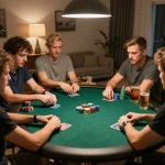 Engaged players enjoying poker night at home, exploring strategies at TT88 casino.