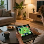 Engaging in online betting with the sbobet app on a tablet in a cozy home setting