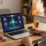 Player engaging in strategic betting on tr88 online casino platform from stylish home setup