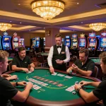 Exciting gameplay at dn 88 blackjack tables with players celebrating wins and dealers in action.