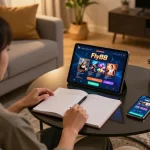 Engaging in online gaming with Fly88com biz app on tablet while tracking strategies.