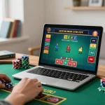Active player engaging in live dealer blackjack on 789WIN platform from home, showcasing strategic betting.