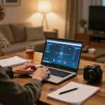 Engaging in online casino gameplay through đăng nhập fun79 on a laptop in a cozy home atmosphere.