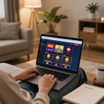 Player enjoying the 88vvgo online casino experience on a laptop in a cozy home setting.