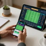 Betting on sports using the XO88 app, showcasing live odds and engaging interface in a modern setting.