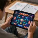Engaging gameplay of Tài Xỉu MD5 displayed on a tablet in a cozy home setting, highlighting responsible gambling.
