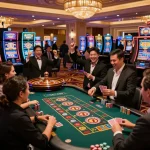 Players celebrating wins at the casino floor while engaging in lively games at fly888.