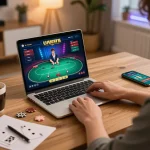Playing poker online at home with 888new com, showcasing strategic betting and engaging interface