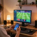 Nohu90 player placing strategic bets in vibrant online sports betting environment.