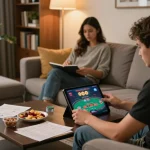 Player enjoying lv88 online poker from a cozy home setup with snacks and strategy notes