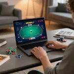 sunwin online player engaging in poker game with focused strategy notes