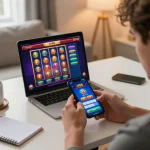 Engaged player exploring LV88 casino app on smartphone, showcasing vibrant mobile gaming.