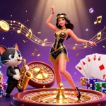 Join the excitement at kp 88 with a glamorous dance scene, spinning roulette, and vibrant casino elements.