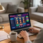 Playing exciting games on XX88 online casino with stylish home setup and vibrant screen.