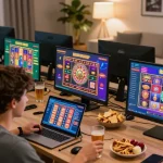 Players enjoying a vibrant online gaming experience with au88 interface and colorful casino graphics