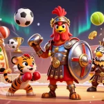 Engage with Vua88's thrilling gaming arena featuring dynamic characters and vibrant betting elements.