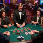 Experience thrilling gameplay at Tic88 casino blackjack table with vibrant chips and dynamic players.