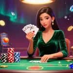 Experience MAX88 gaming with a skilled player at a luxurious poker table surrounded by vibrant slot elements.