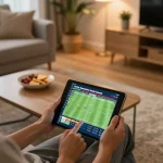 Socolive user engaging in live sports betting on a tablet in a cozy home environment.