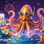 Experience game sun win with a vibrant casino-themed illustration featuring kraken and diving cat.