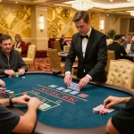 Players experience thrilling blackjack action at SC 88's luxurious casino tables, capturing excitement and tension.