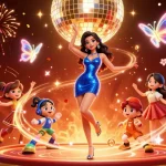 rr88 celebrates winning moments with a glamorous woman surrounded by vibrant casino elements and festive energy.