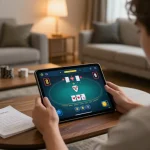 Player strategizing in an online poker game on 92slot from a cozy living room setup