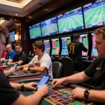 U888 players passionately engaging in live sports betting with dynamic screens