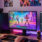 Engaging scene of a player enjoying hentai games html in a vibrant gaming setup with colorful graphics and gaming peripherals