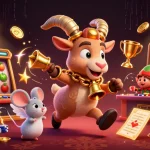 RR88 showcases a festive 3D casino scene with characters in playful action, emphasizing exciting jackpot opportunities.