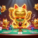 Engage in thrilling moments with lu88's iconic lucky cat and poker elements in a vibrant casino scene.