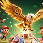 Experience the thrilling action of s8vn with a cybernetic eagle amidst flying sports elements.