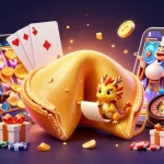 Bengalwin casino features a golden fortune cookie dragon exploring games and riches.