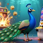 Experience the excitement of playing at Socolive with a lively scene featuring a peacock, butler penguin, and golden hummingbird amidst dynamic casino elements.