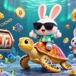 Engage in exciting jackpots at 98WIN, featuring a playful lucky rabbit and golden sea turtle.