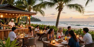 vibrant beachside dining scene with cocomaya lists them here, showcasing Asian fusion dishes and relaxed ambience