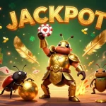 KJC players hitting JACKPOT with golden poker chips and vibrant fireflies in a dynamic casino scene