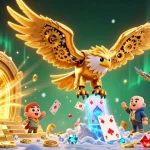 Sunwin showcases players diving into winnings with golden eagle and treasure in an intense 3D casino scene.