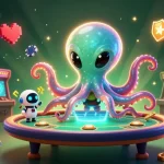 Join the luck8 casino experience with a vibrant game of poker under a cosmic theme featuring a friendly alien octopus.
