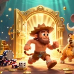 Bongdalu showcases a lively gambling scene with cavemen and jewels exploding in action.
