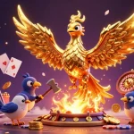 Experience thrilling gameplay with c168 as a golden phoenix emerges, surrounded by dynamic casino elements.