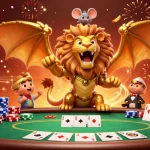 Experience the thrill of poker with crazyvegas' golden chimera and mouse jockey amidst vibrant casino elements.