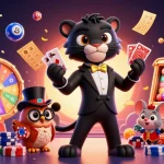 Join the excitement at hit club with stylish characters celebrating casino games and prizes.